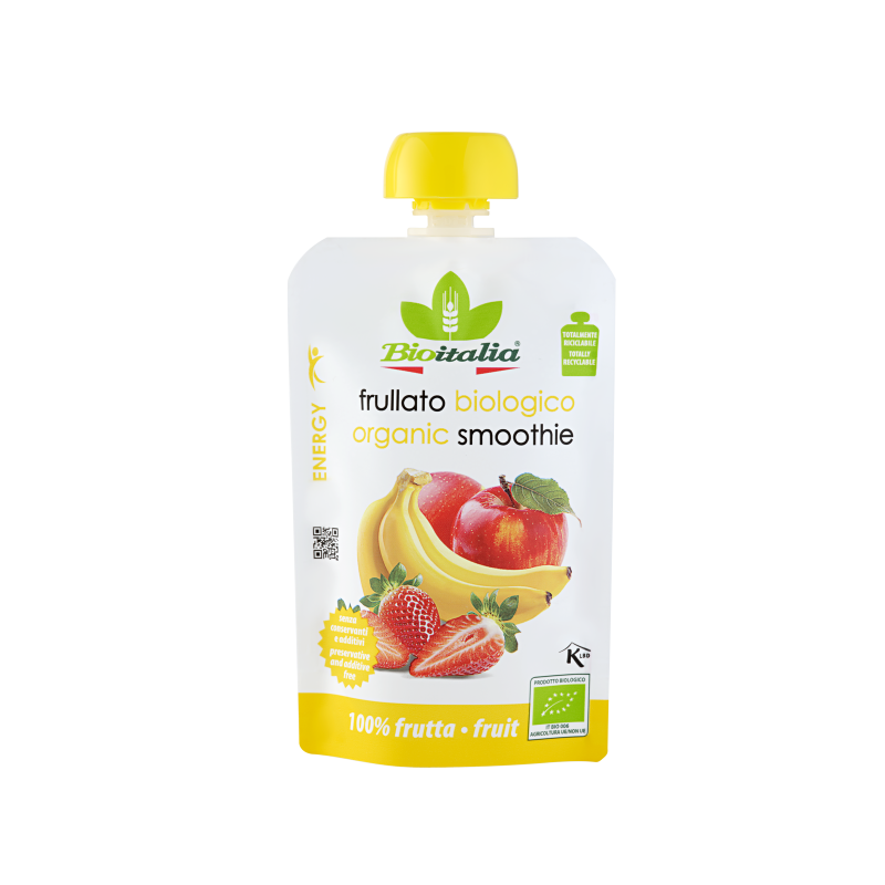 Purée de pomme, fraise et banane