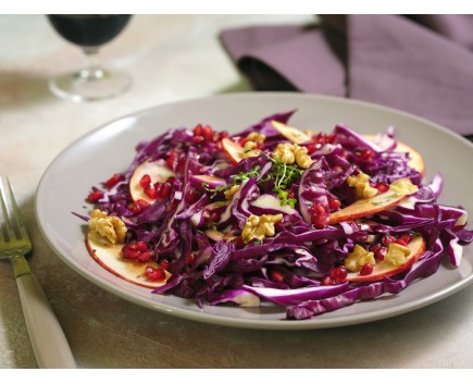 Red cabbage, apple, pomegranate and walnut salad