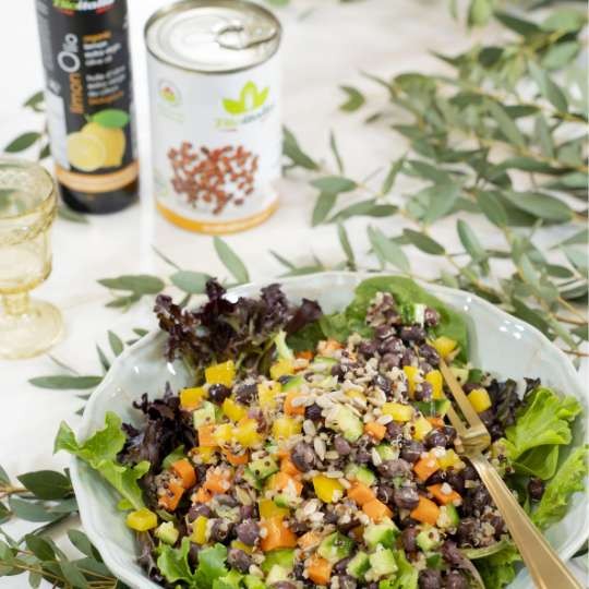 Salade de quinoa aux haricots azuki et légumes de saison 